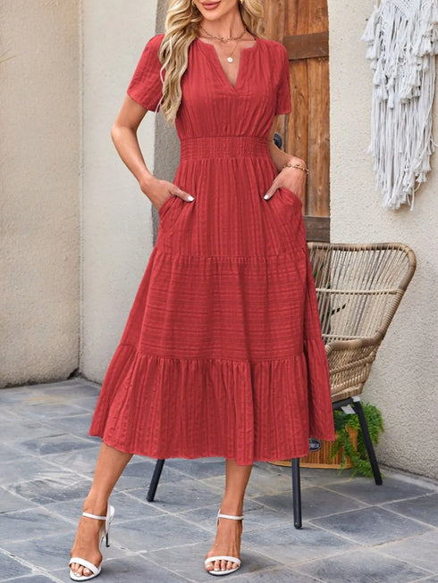 tiered-notched-short-sleeve-dress OhSoStyled at Sophia's Style-16